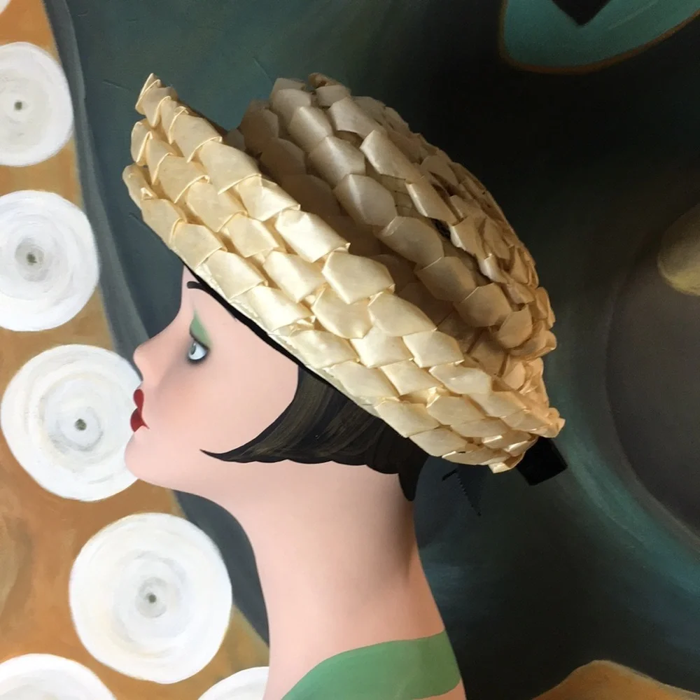 Vintage Rawak Cream Woven Straw Boater Hat - Picture 2 of 8